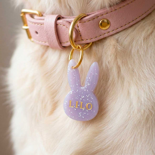 Médaille chien personnalisée Lapin Parme — Lilas moucheté