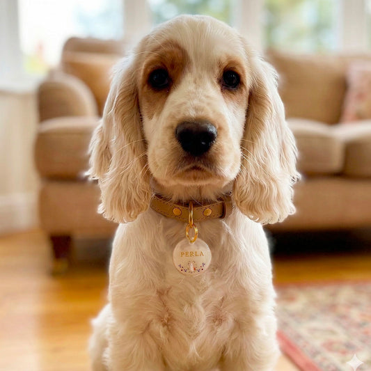 Médaillon chien personnalisé Lapin fleuri – Prénom doré (3 cm / 4 cm)