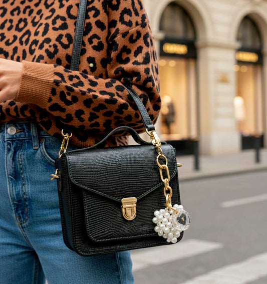 Porte-clés & bijou de sac souvenir – Poils d’animal incrustés en résine, initiale dorée & feuille d’or