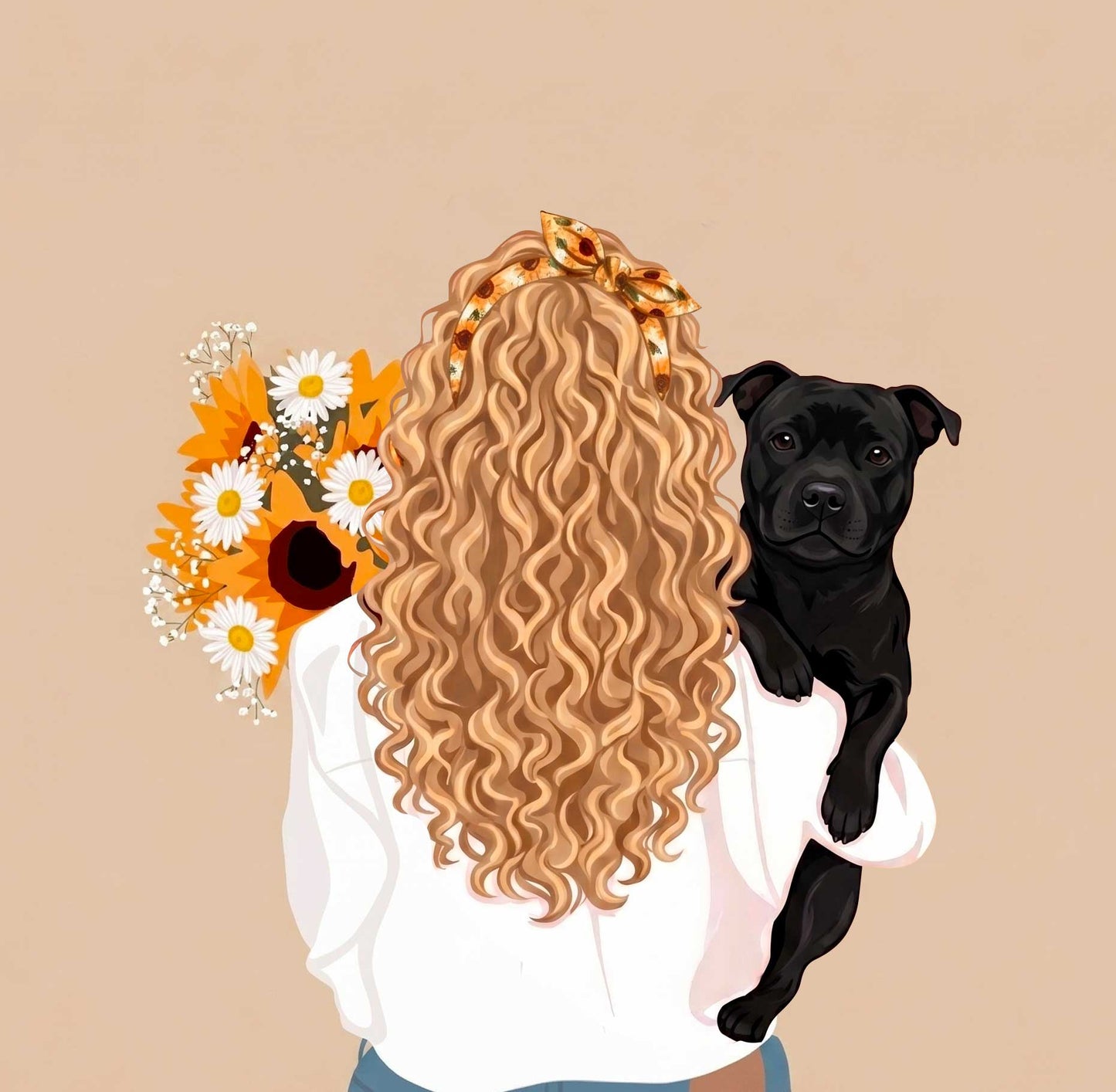 Porte-clés personnalisé femme & chien – Dog Mom - illustration stylisée