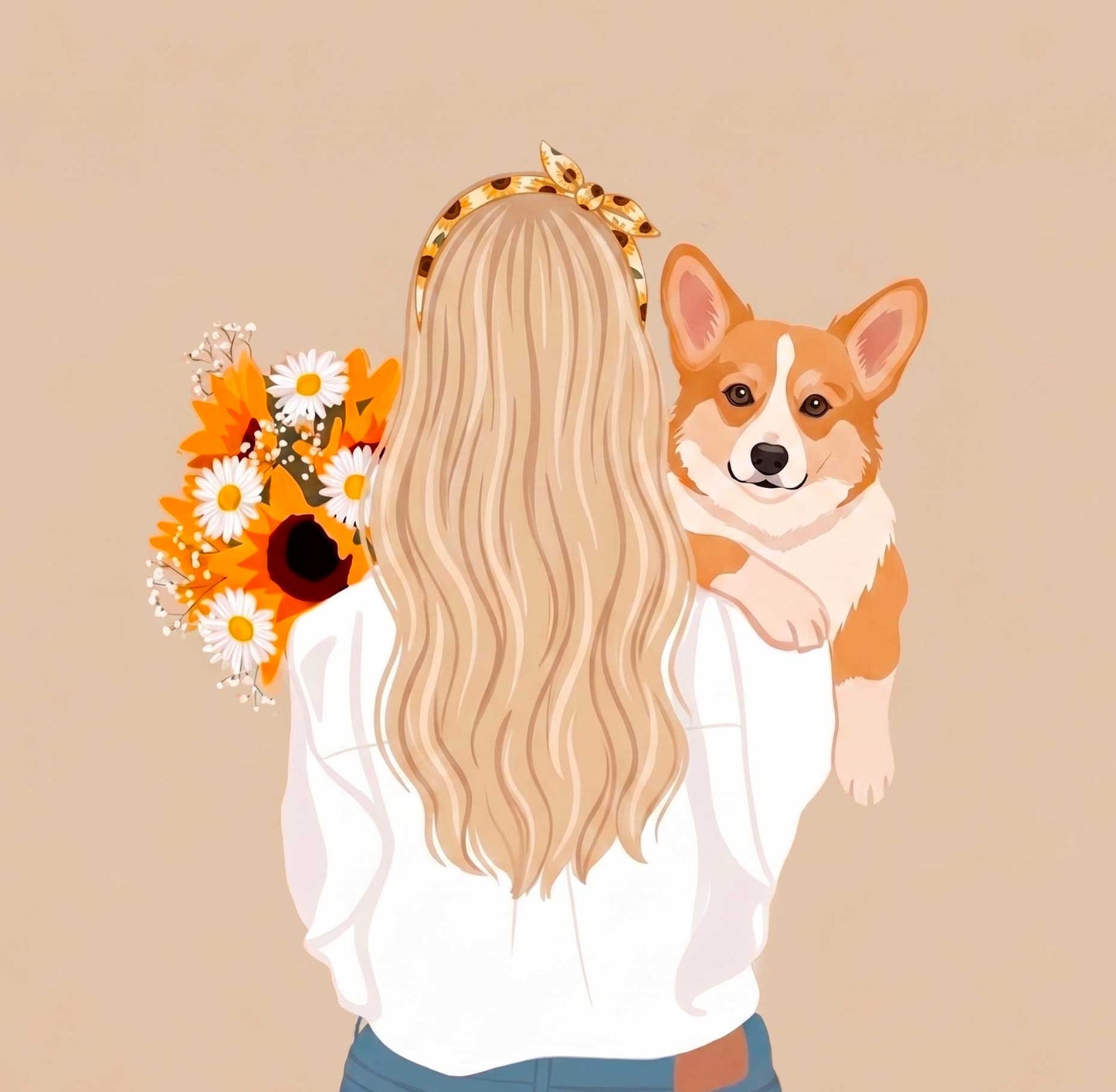 Porte-clés personnalisé femme & chien – Dog Mom - illustration stylisée