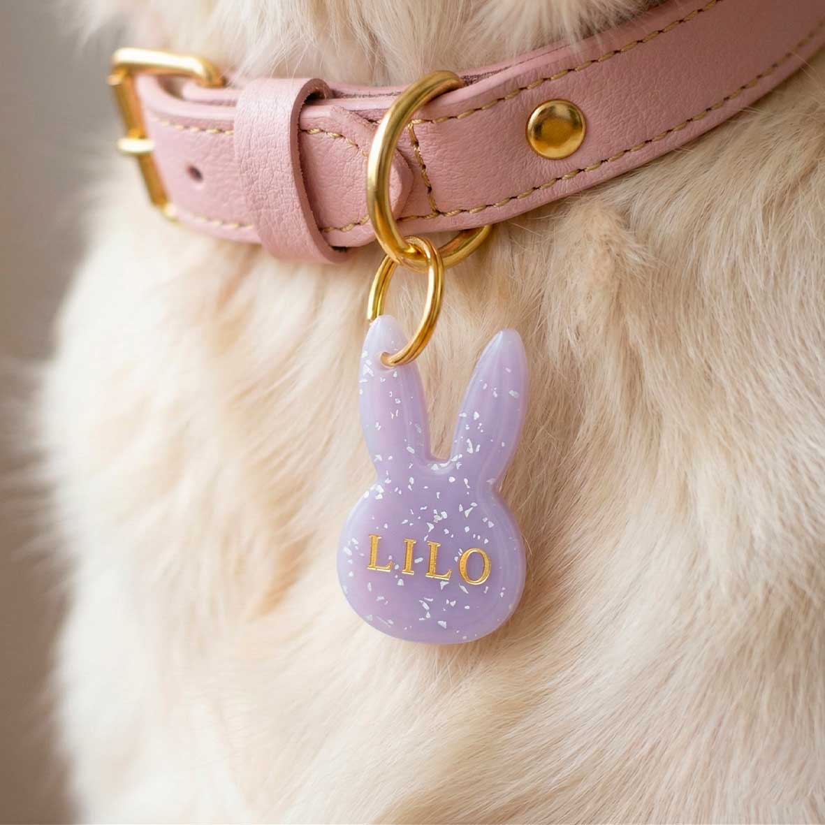 Médaille chien personnalisée Lapin Parme — Lilas moucheté