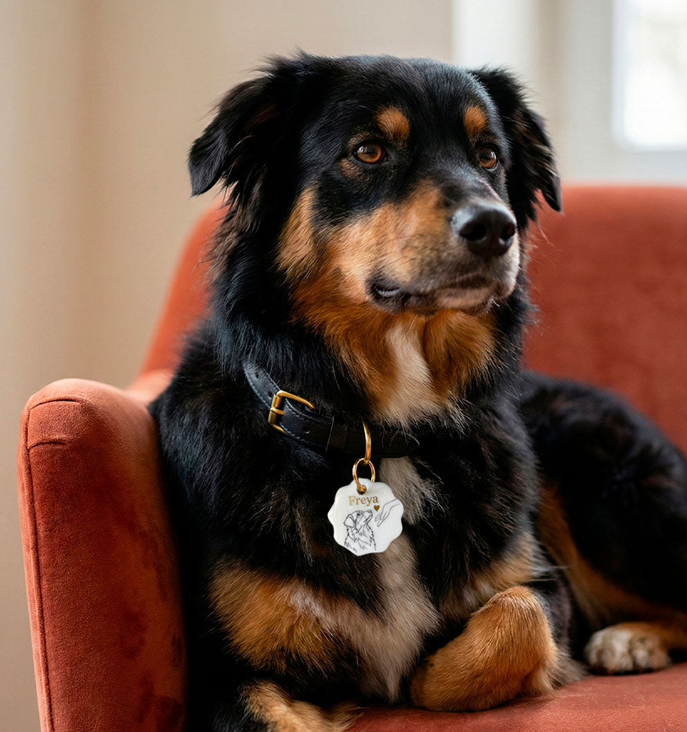 Médaille chien personnalisée – Portrait au trait (cœur ou tartelette) – Résine époxy