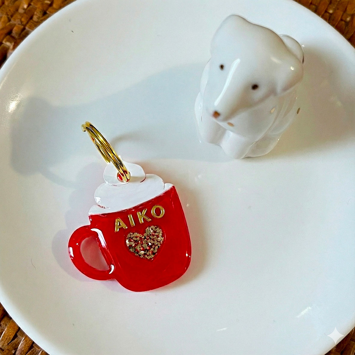 Médaille pour chien personnalisée - Cœur Latte ( tasse rouge )