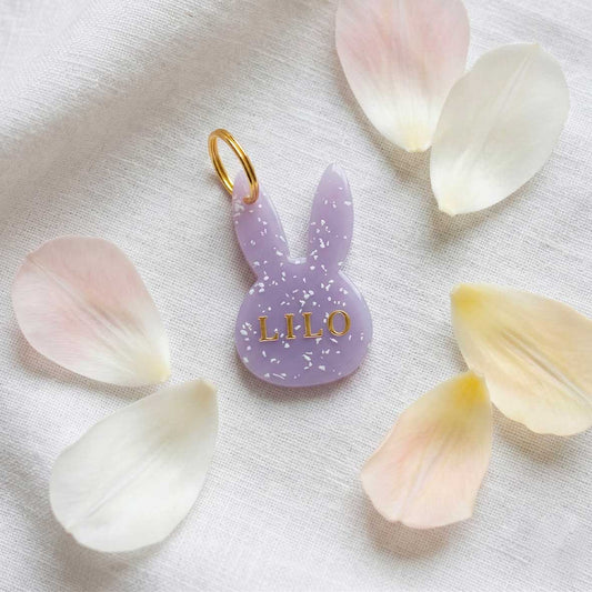 Médaille chien personnalisée Lapin Parme — Lilas moucheté