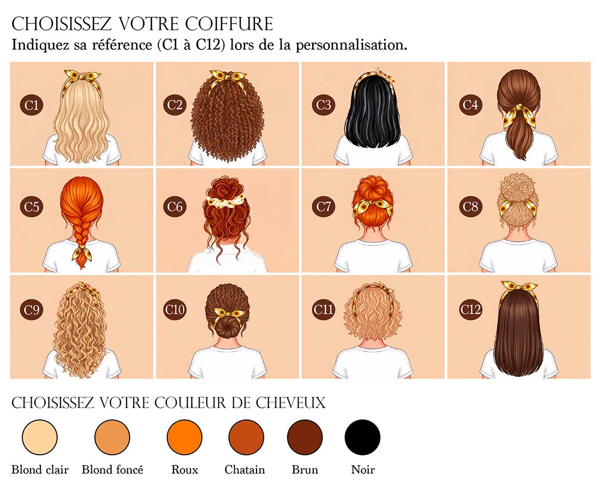 Planche de coiffures pour personnaliser un porte-clés femme et chien Dog Mom