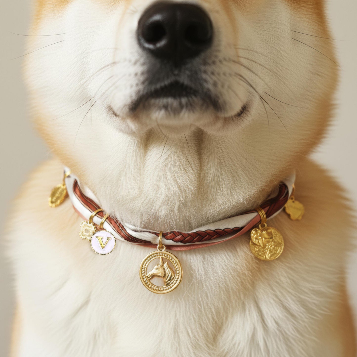 Bandana collier chien style sellerie vintage breloques acier inoxydable doré