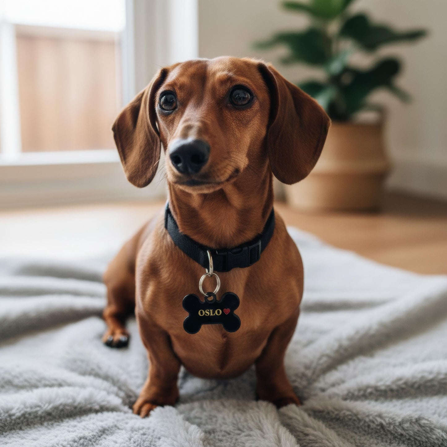 Médaille chien personnalisée en résine – Os Noir Cœur