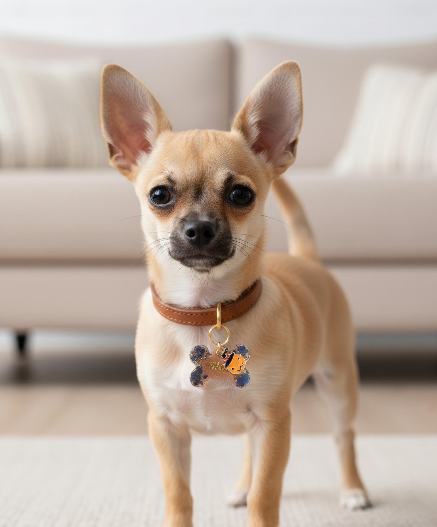 Médaille chien personnalisée en résine – Os Noir Pailleté