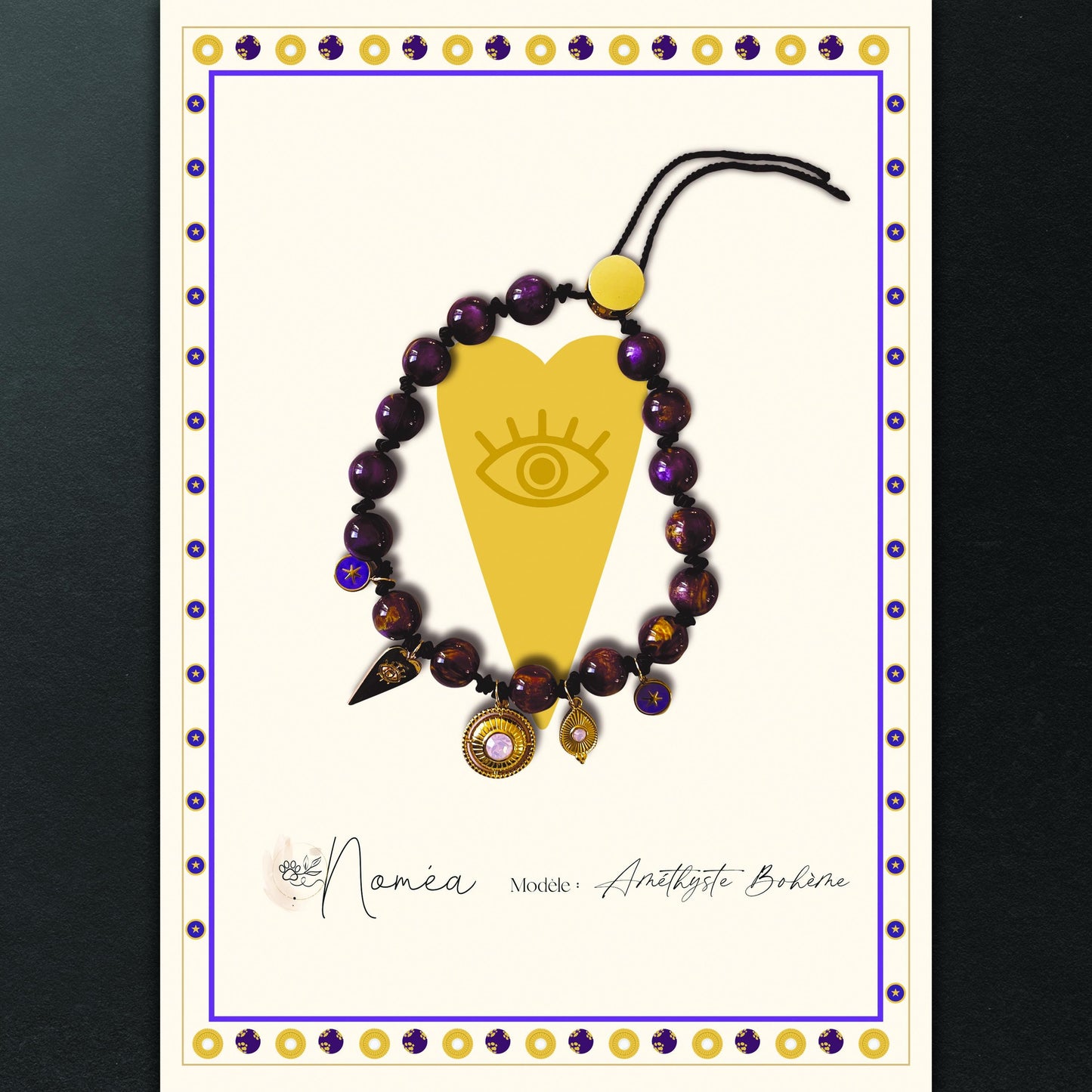 Collier bijou bohème “Améthyste” pour chien – Sur-mesure & initiale en option