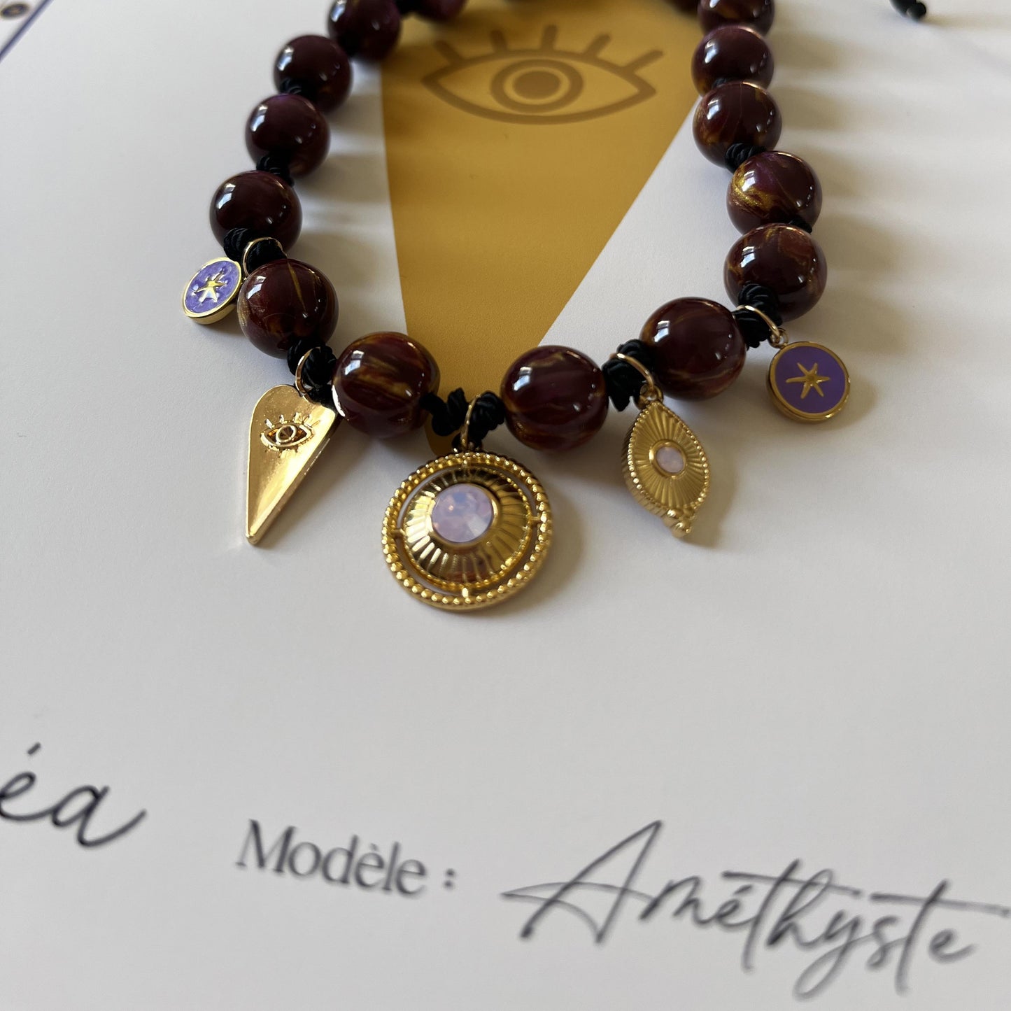 Collier bijou bohème “Améthyste” pour chien – Sur-mesure & initiale en option