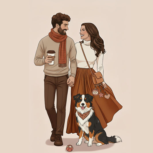 Portrait illustré personnalisé chien & humain avec Style magazine de mode
