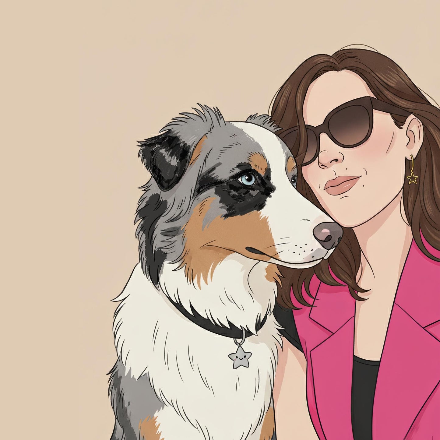 Portrait illustré personnalisé chien & humain avec Style magazine de mode