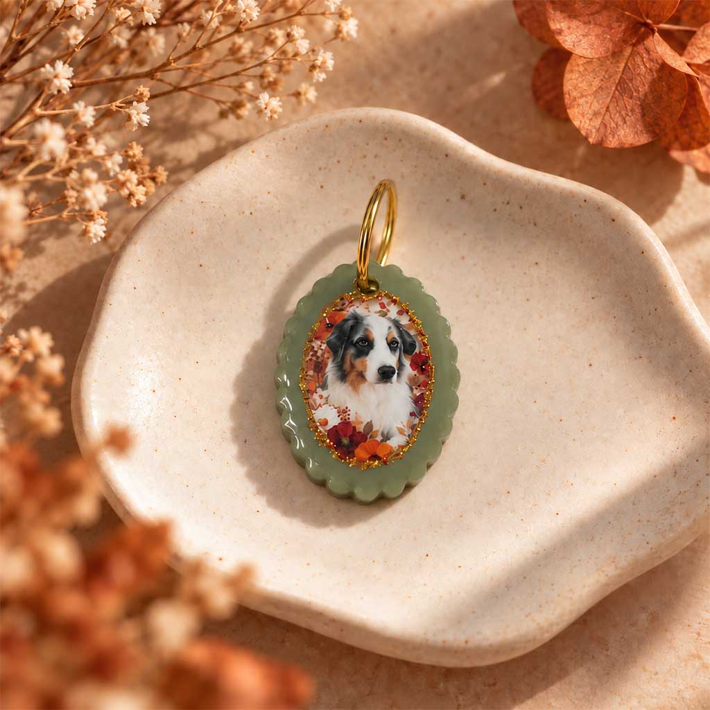 Médaille portrait de chien personnalisée style rétro avec finition résine