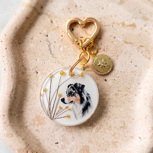 Porte-clé personnalisé avec poils d’animal & portrait – Brin de Vie